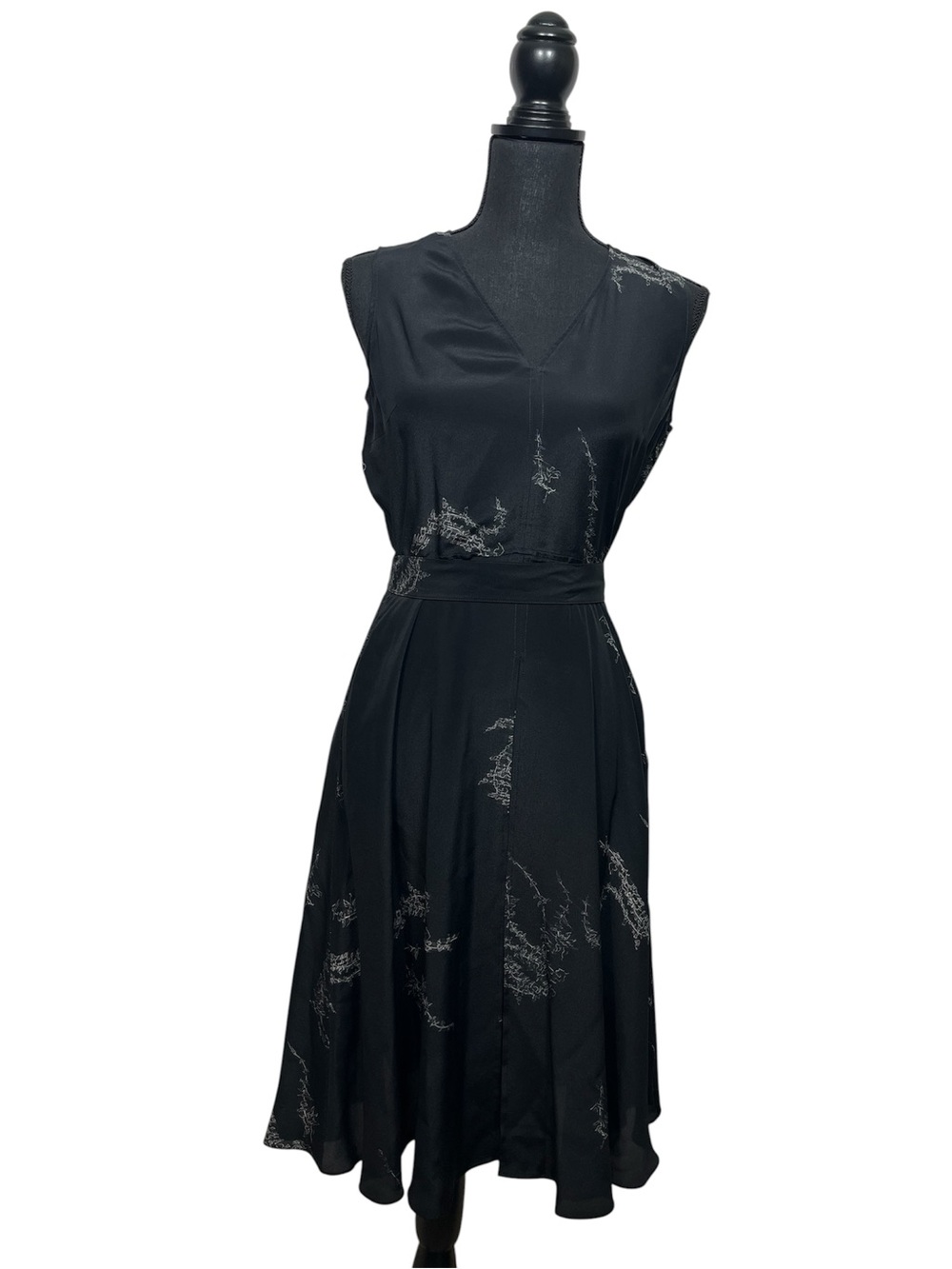 Billy Reid Silk Italy Black Floral Sleeveless Vneck Belted Dress Size Small